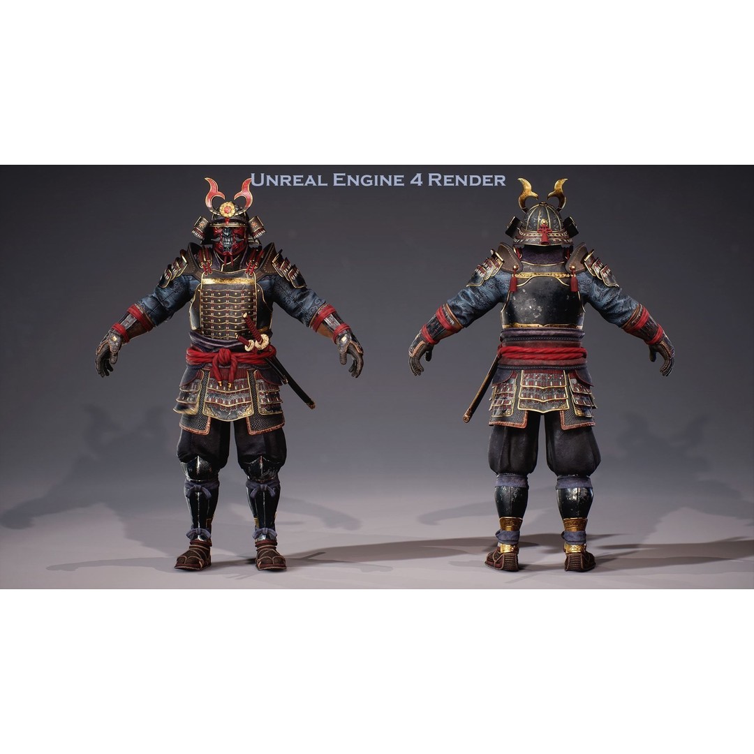 Samurai Ichiro 3D Model – Low Poly Character with Customizable Features, FBX - View 9