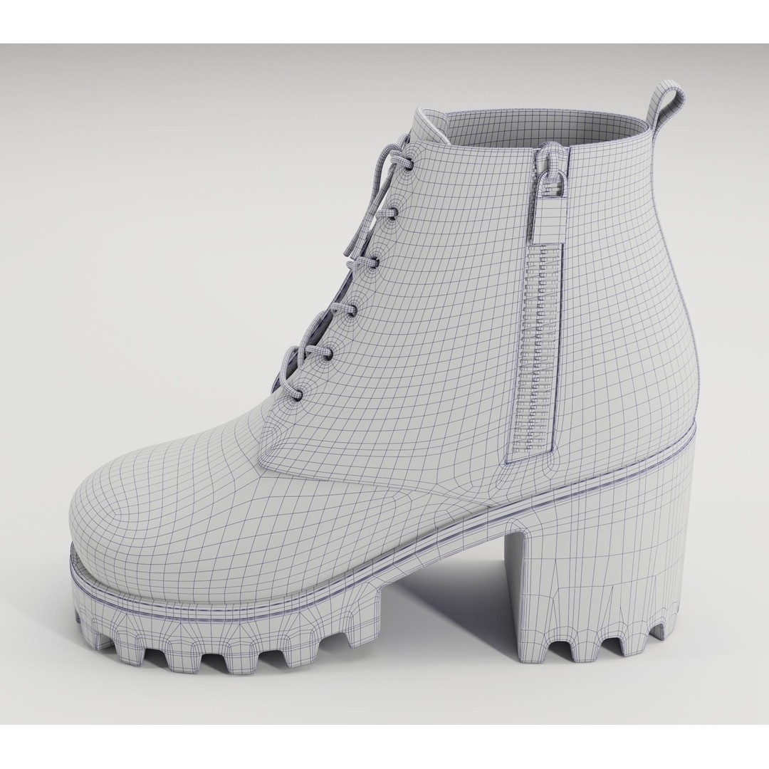 Chunky Leather and Suede Combat Boots 3D Model – Low Poly Game Asset, FBX - View 10
