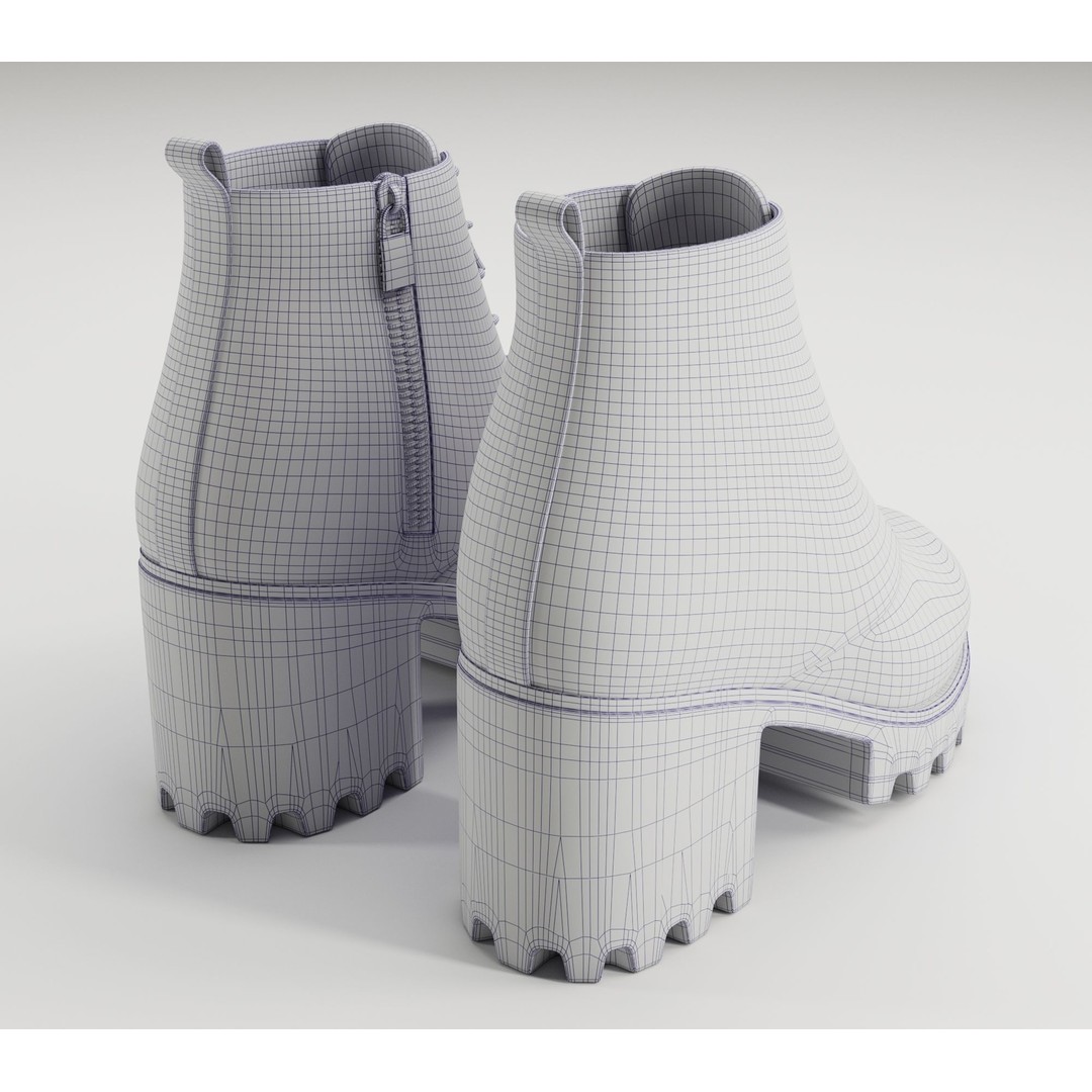 Chunky Leather and Suede Combat Boots 3D Model – Low Poly Game Asset, FBX - View 13
