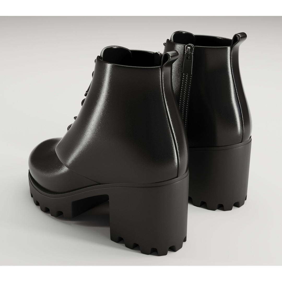 Chunky Leather and Suede Combat Boots 3D Model – Low Poly Game Asset, FBX - View 17