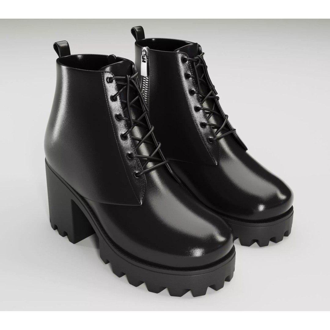 Chunky Leather and Suede Combat Boots 3D Model – Low Poly Game Asset, FBX - View 2