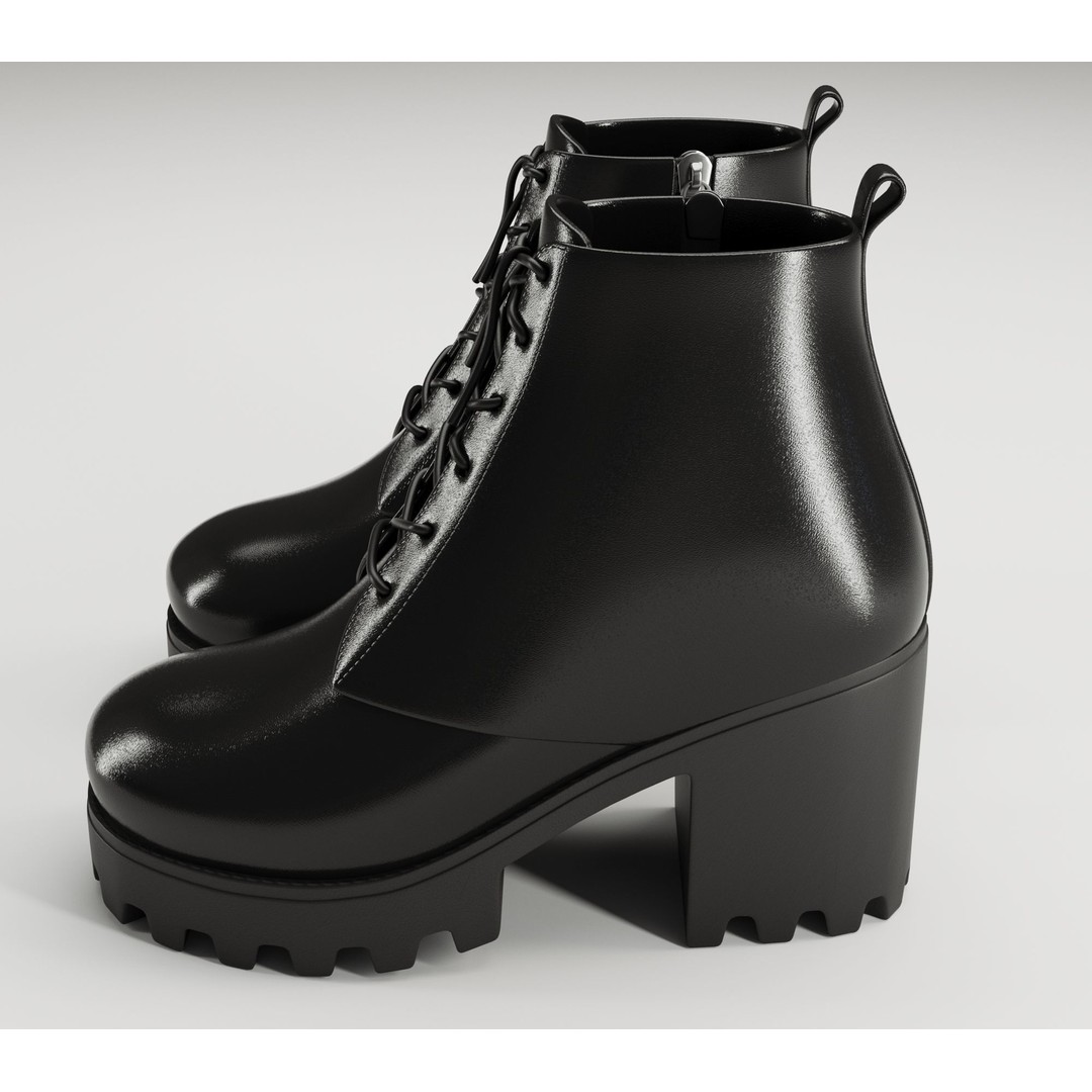 Chunky Leather and Suede Combat Boots 3D Model – Low Poly Game Asset, FBX - View 20