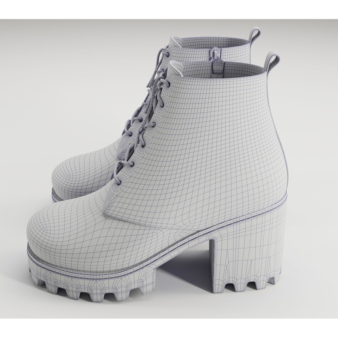 Chunky Leather and Suede Combat Boots 3D Model – Low Poly Game Asset, FBX - View 22