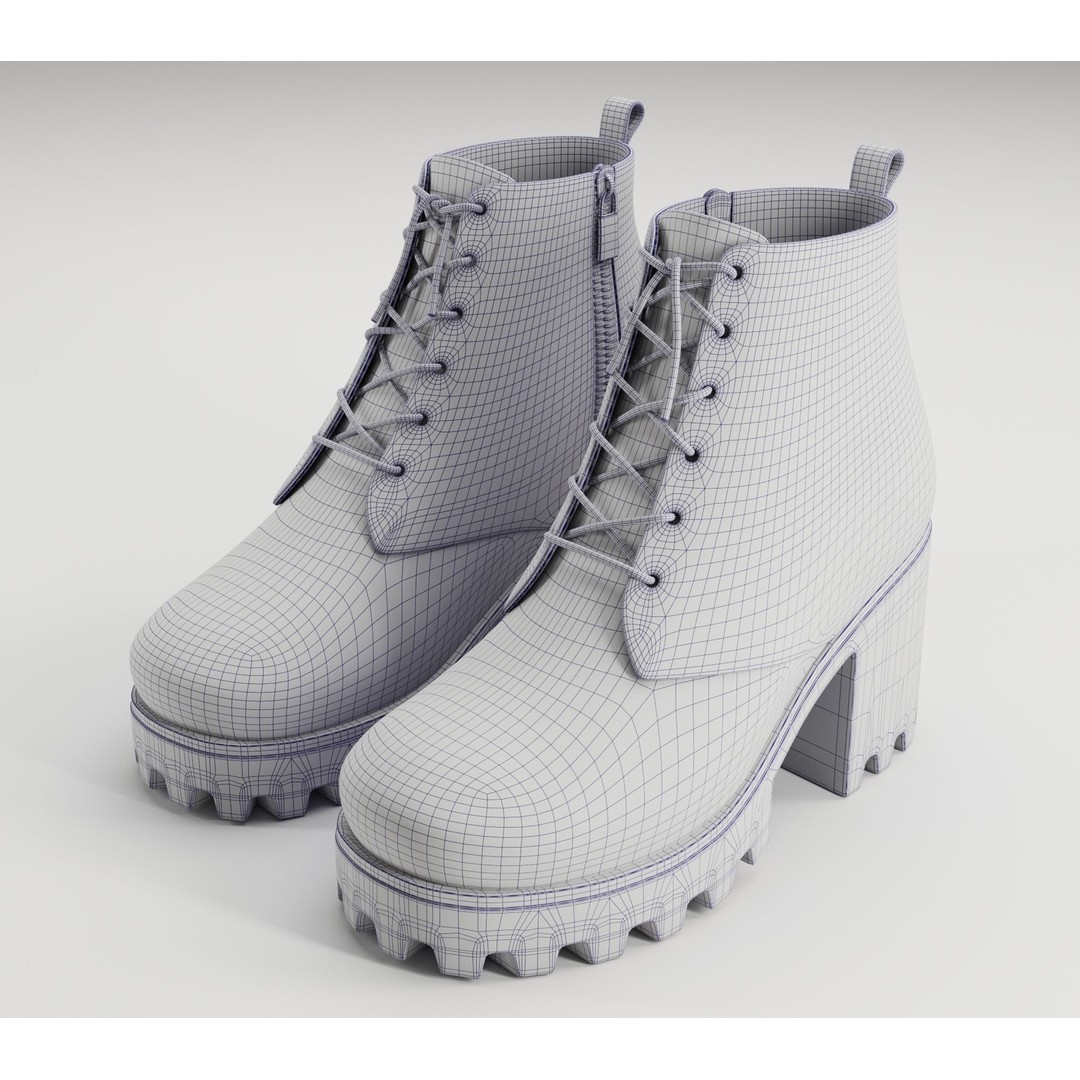 Chunky Leather and Suede Combat Boots 3D Model – Low Poly Game Asset, FBX - View 24
