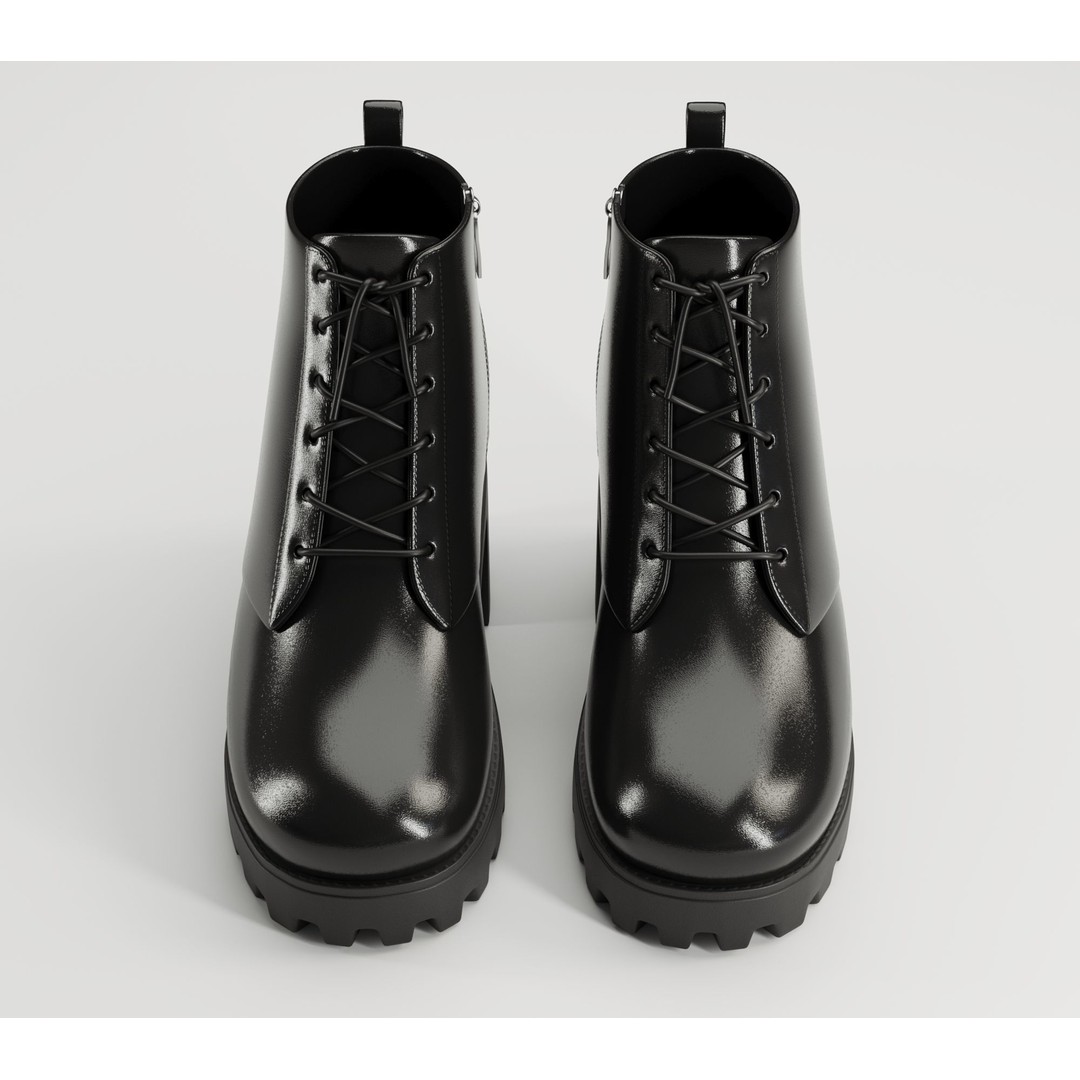 Chunky Leather and Suede Combat Boots 3D Model – Low Poly Game Asset, FBX - View 25