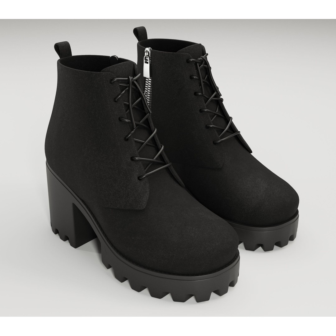 Chunky Leather and Suede Combat Boots 3D Model – Low Poly Game Asset, FBX - View 3