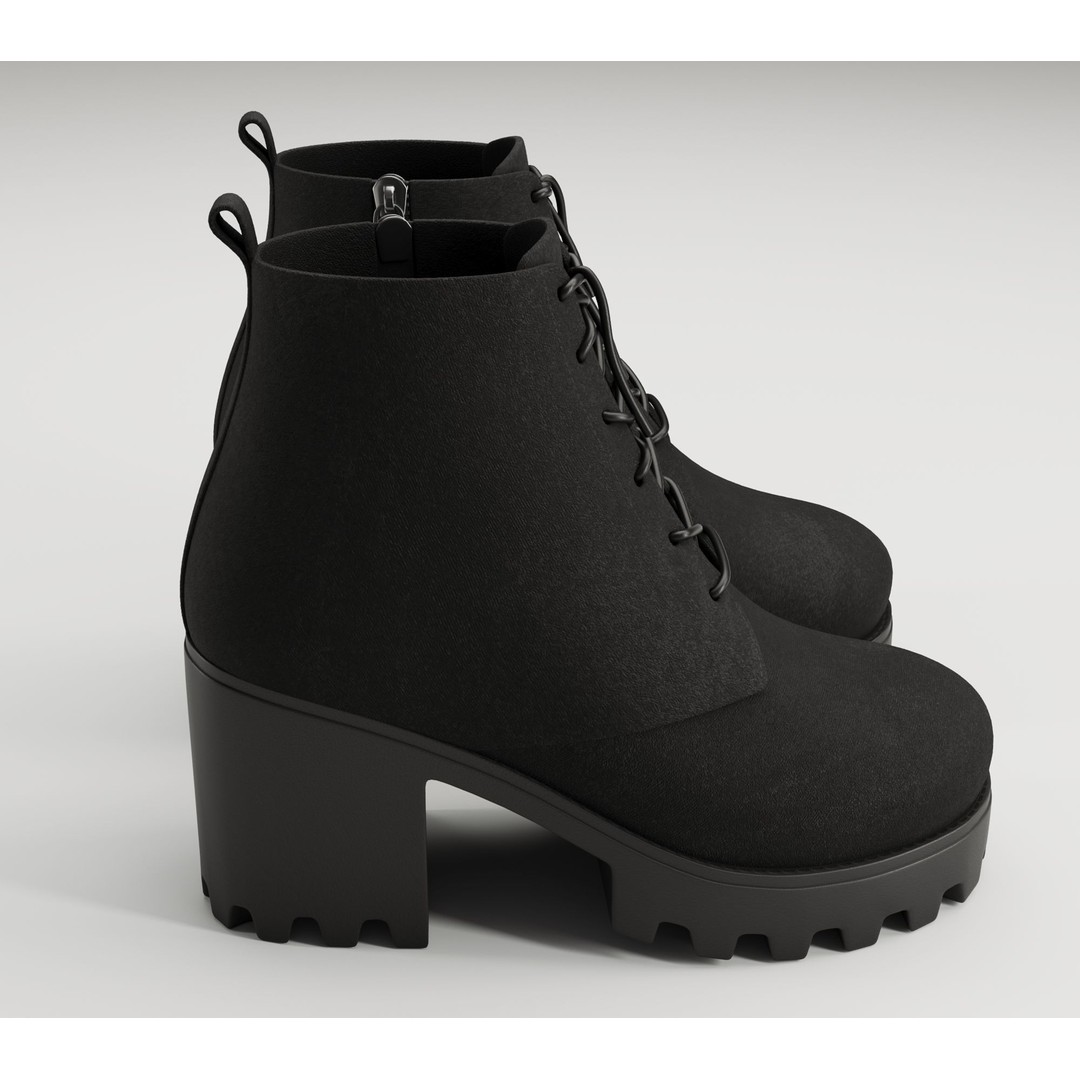 Chunky Leather and Suede Combat Boots 3D Model – Low Poly Game Asset, FBX - View 6