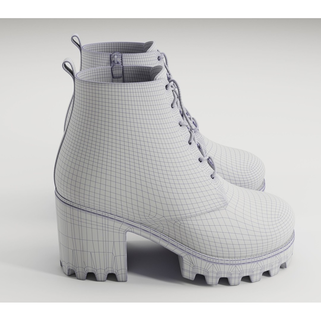 Chunky Leather and Suede Combat Boots 3D Model – Low Poly Game Asset, FBX - View 7