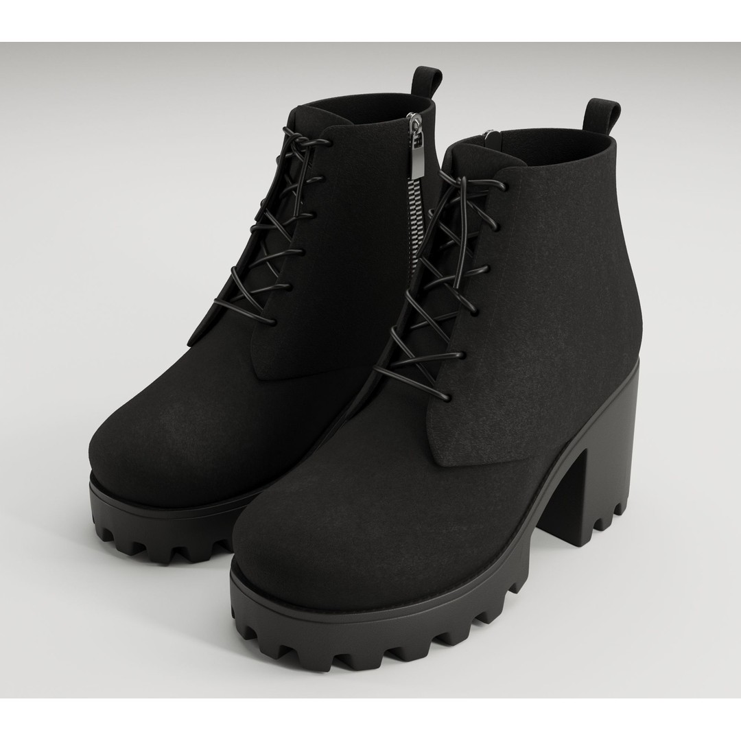 Chunky Leather and Suede Combat Boots 3D Model – Low Poly Game Asset, FBX - View 8