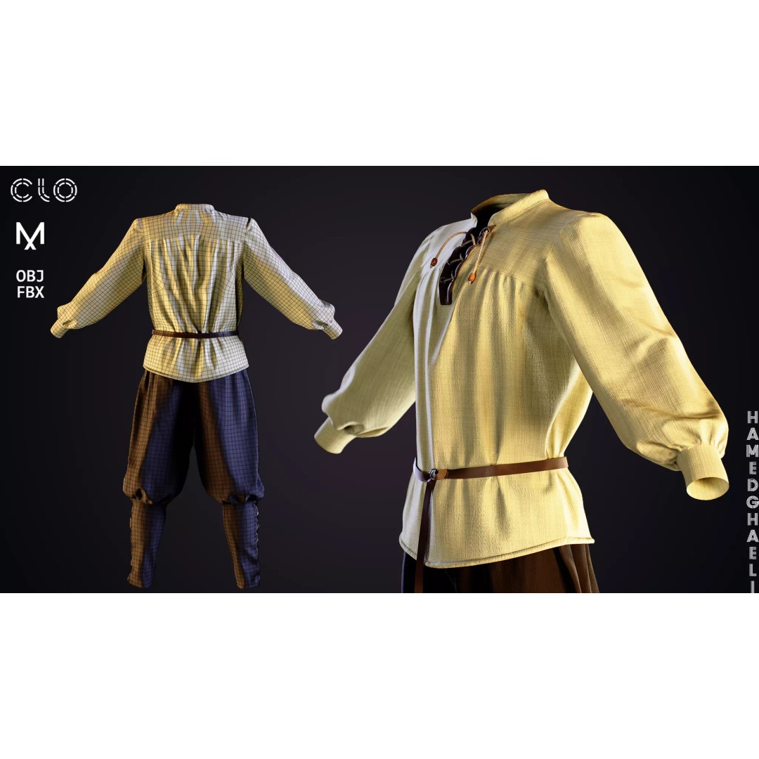 Medieval Outfit 3D Model – Low Poly PBR Textured Clothing, FBX - View 2
