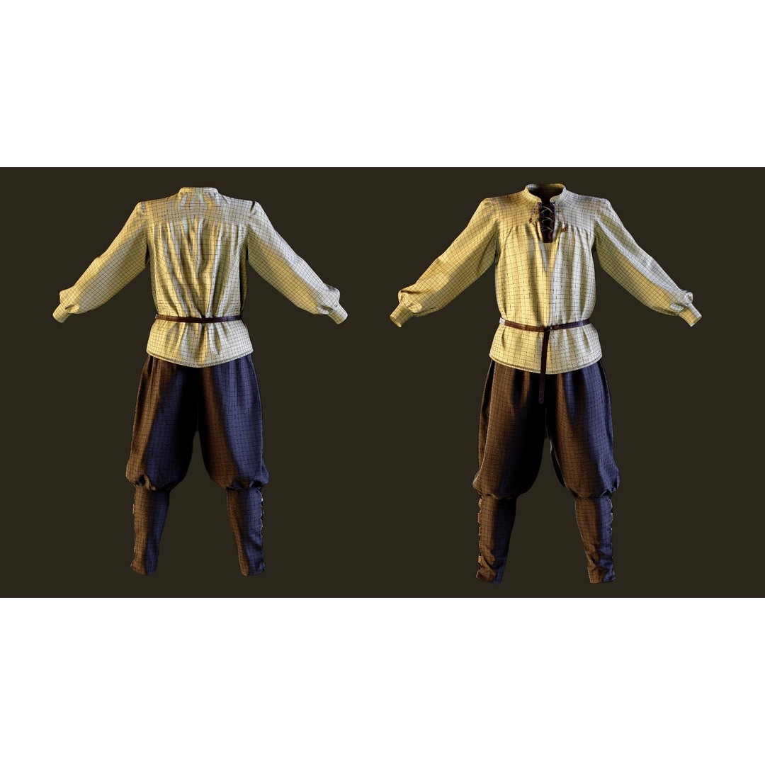 Medieval Outfit 3D Model – Low Poly PBR Textured Clothing, FBX - View 3