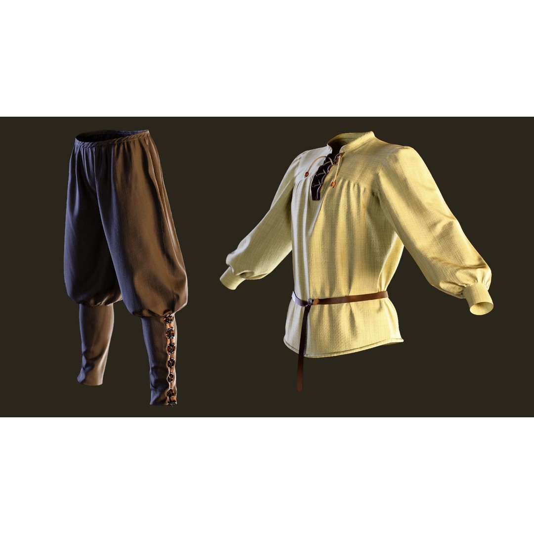 Medieval Outfit 3D Model – Low Poly PBR Textured Clothing, FBX - View 6