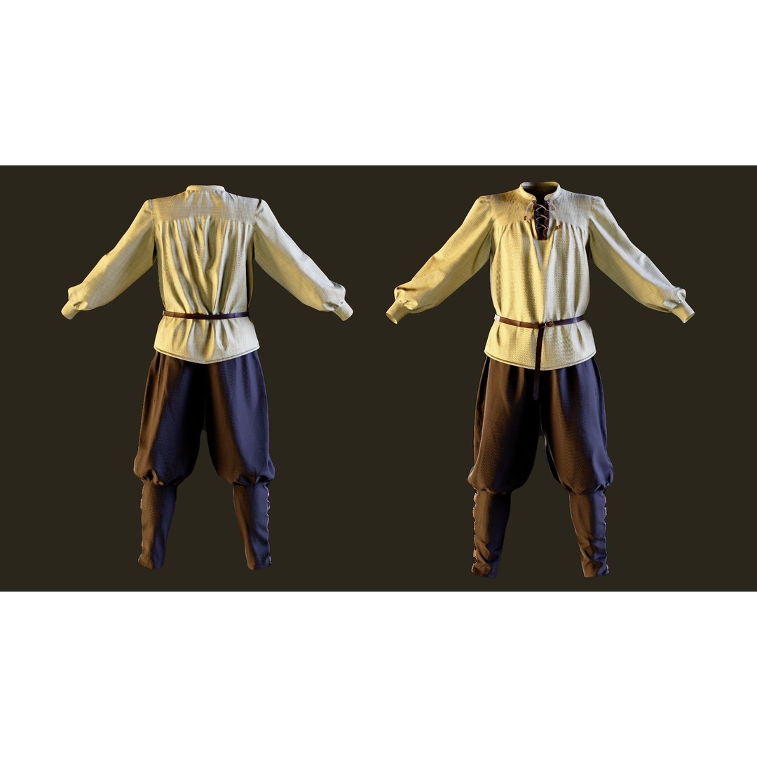 Medieval Outfit 3D Model – Low Poly PBR Textured Clothing, FBX - View 7