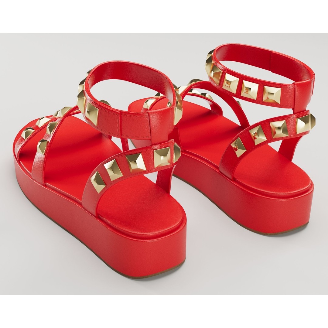 Wade Ecru Strappy Platform Sandals 3D Model – Low Poly Game Asset, FBX - View 16