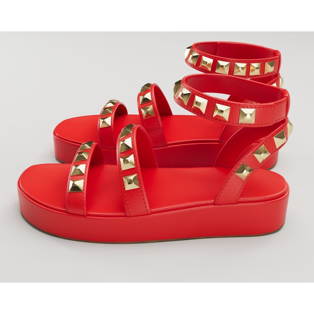 Wade Ecru Strappy Platform Sandals 3D Model – Low Poly Game Asset, FBX - View 17