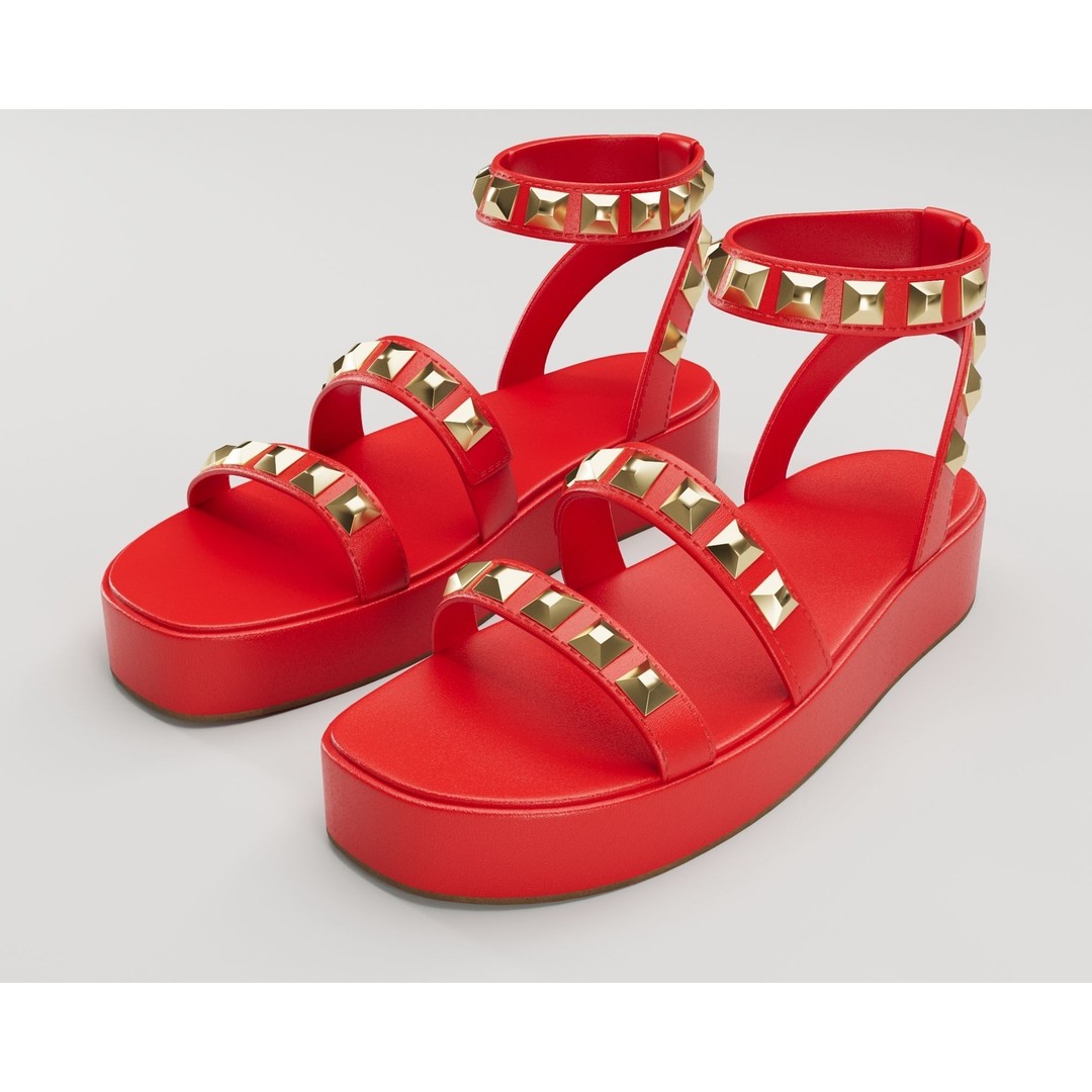 Wade Ecru Strappy Platform Sandals 3D Model – Low Poly Game Asset, FBX - View 19