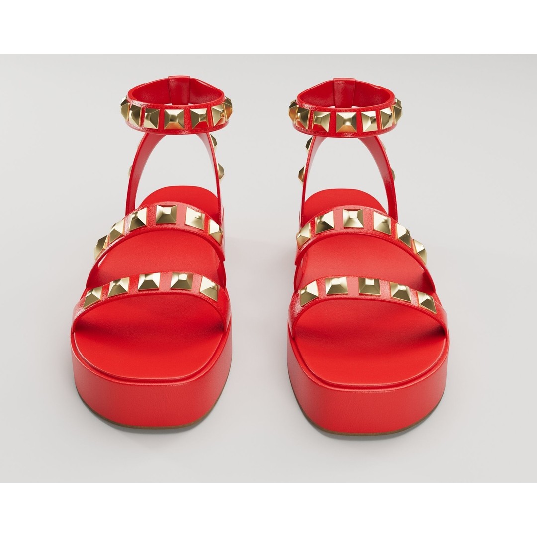 Wade Ecru Strappy Platform Sandals 3D Model – Low Poly Game Asset, FBX - View 22
