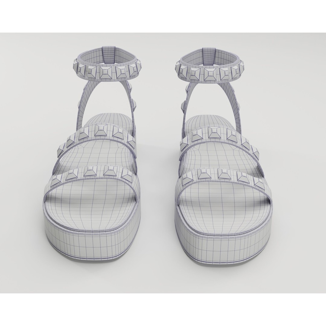 Wade Ecru Strappy Platform Sandals 3D Model – Low Poly Game Asset, FBX - View 23