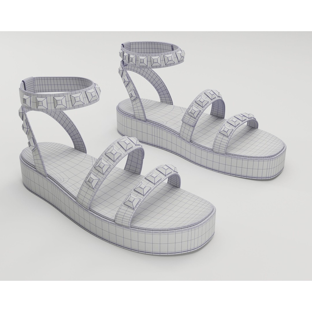 Wade Ecru Strappy Platform Sandals 3D Model – Low Poly Game Asset, FBX - View 24