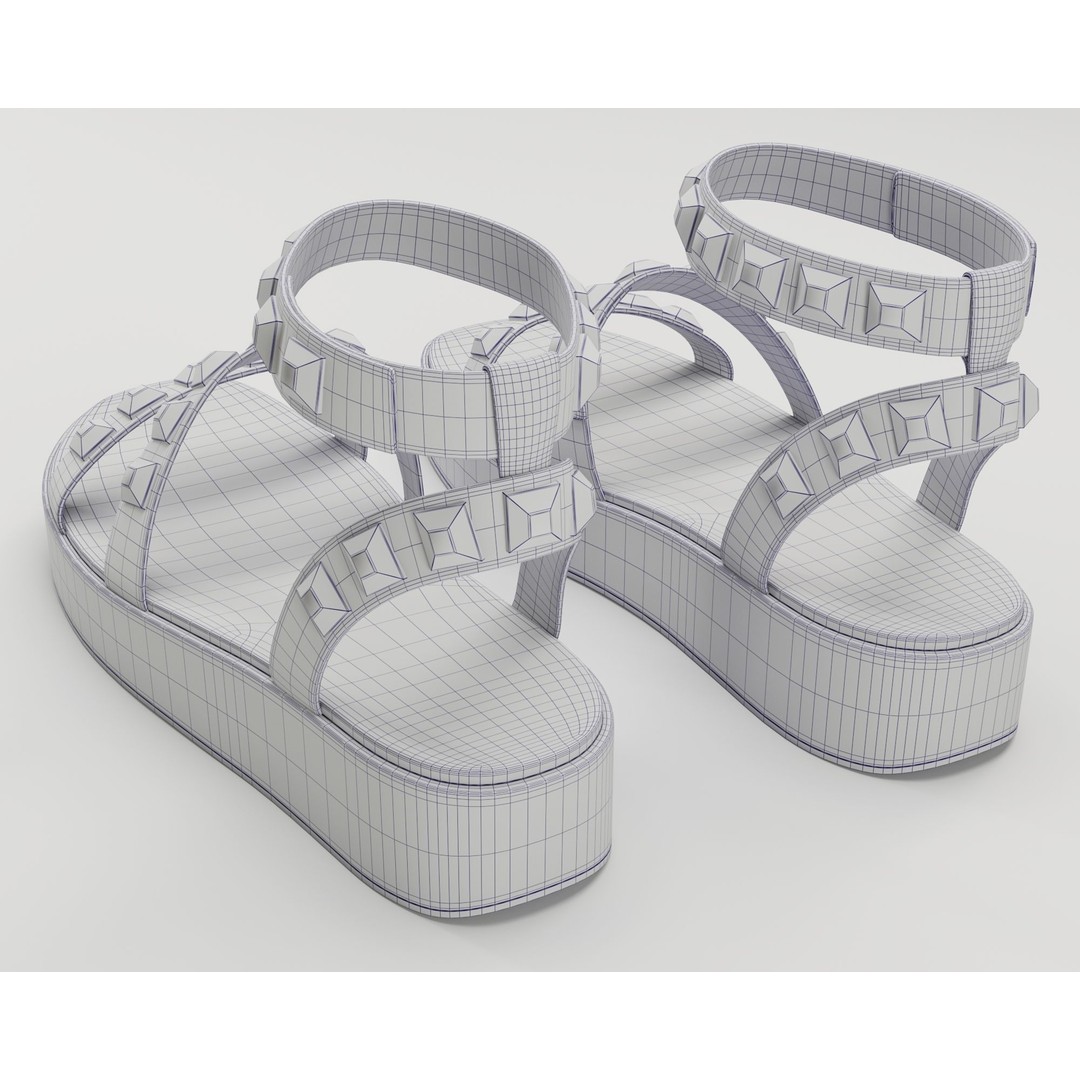 Wade Ecru Strappy Platform Sandals 3D Model – Low Poly Game Asset, FBX - View 29