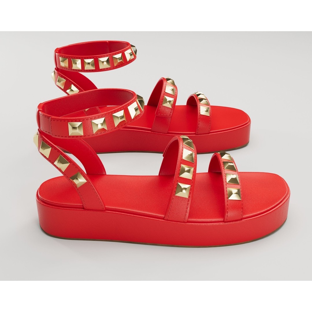 Wade Ecru Strappy Platform Sandals 3D Model – Low Poly Game Asset, FBX - View 5
