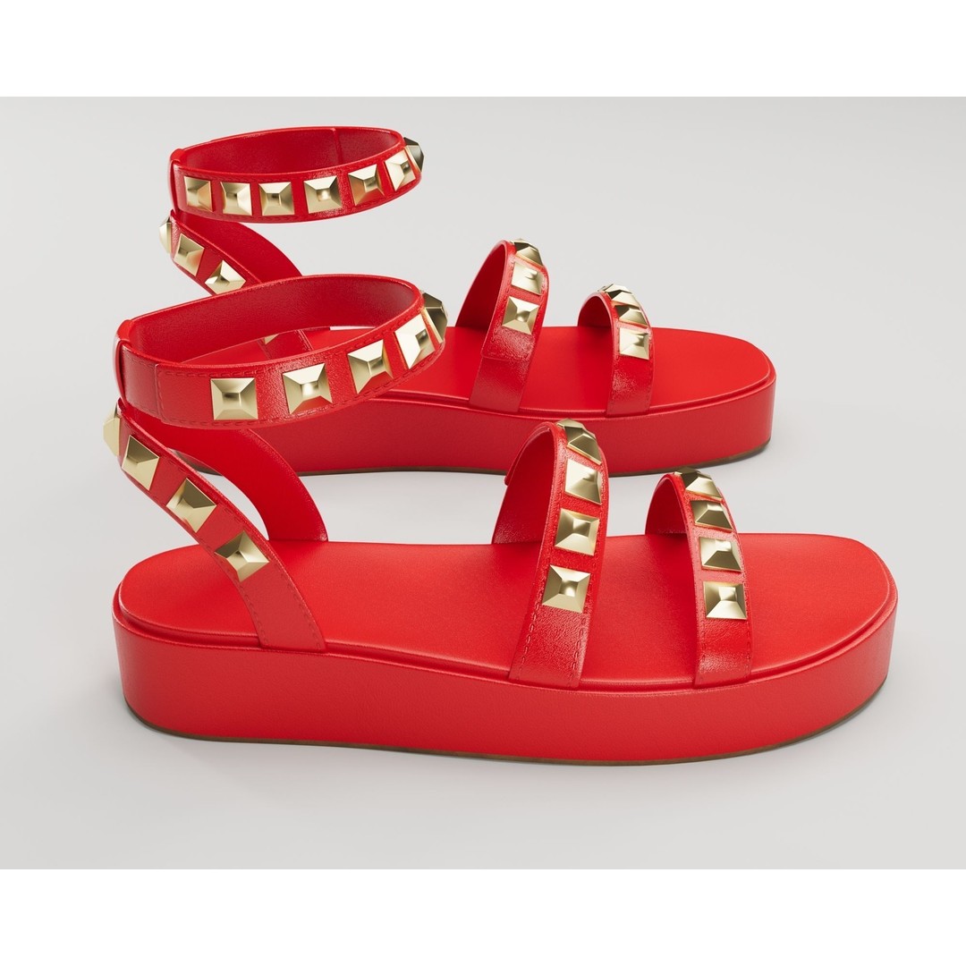 Wade Ecru Strappy Platform Sandals 3D Model – Low Poly Game Asset, FBX - View 6