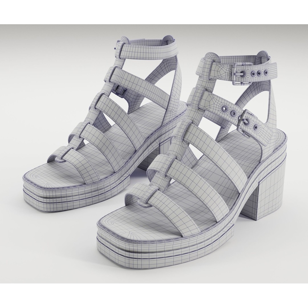 Chunky Sandals 3D Model – Low Poly Game Ready Footwear, FBX, OBJ