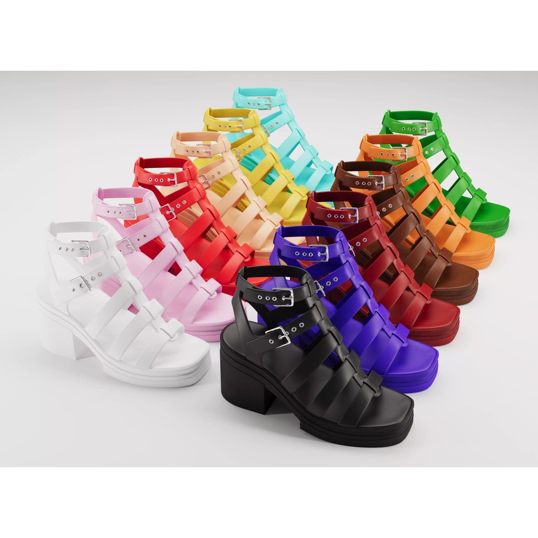 Chunky Sandals 3D Model – Low Poly Game Ready Footwear, FBX, OBJ - View 2