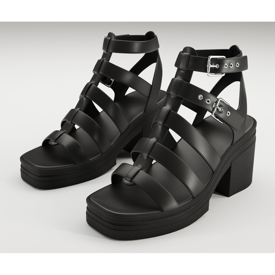 Chunky Sandals 3D Model – Low Poly Game Ready Footwear, FBX, OBJ - View 20