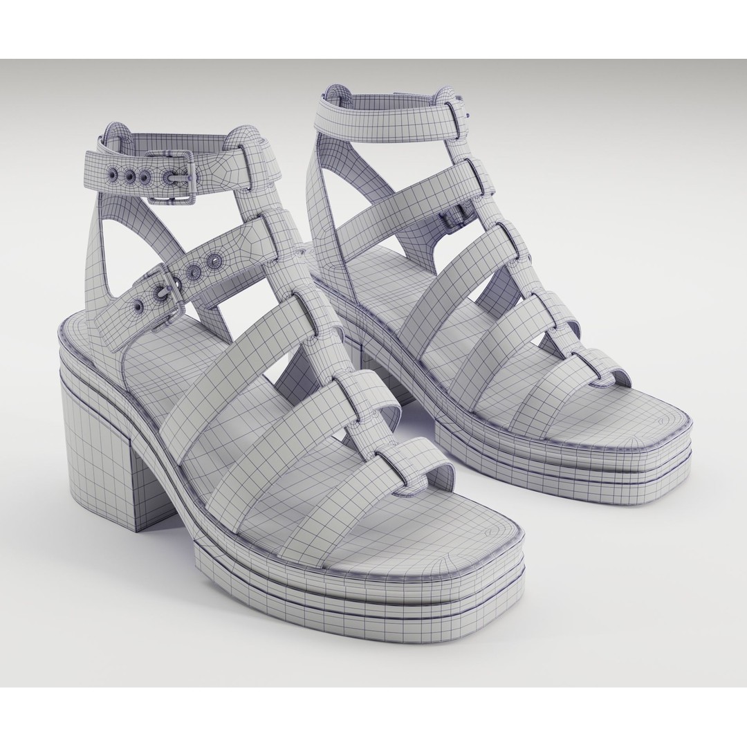 Chunky Sandals 3D Model – Low Poly Game Ready Footwear, FBX, OBJ - View 25