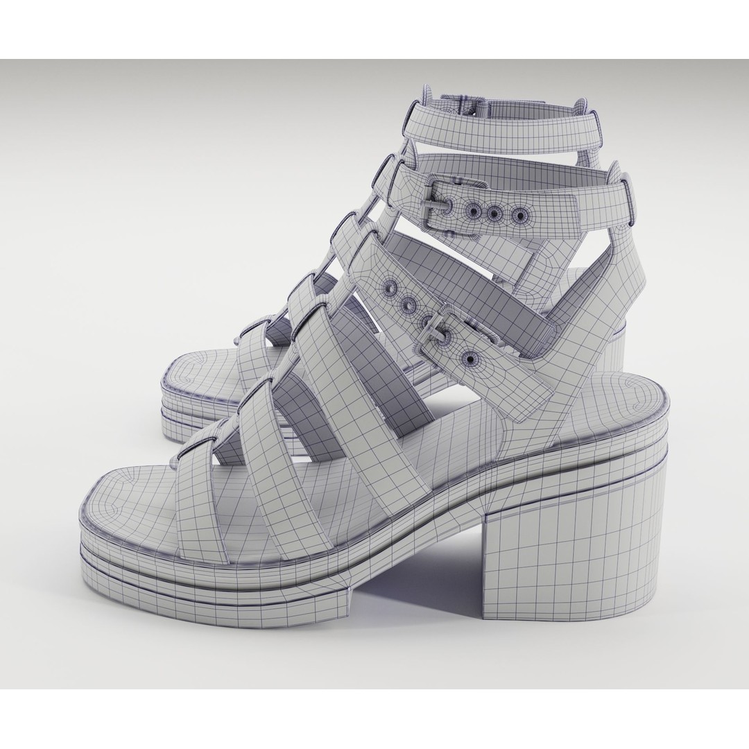 Chunky Sandals 3D Model – Low Poly Game Ready Footwear, FBX, OBJ - View 29