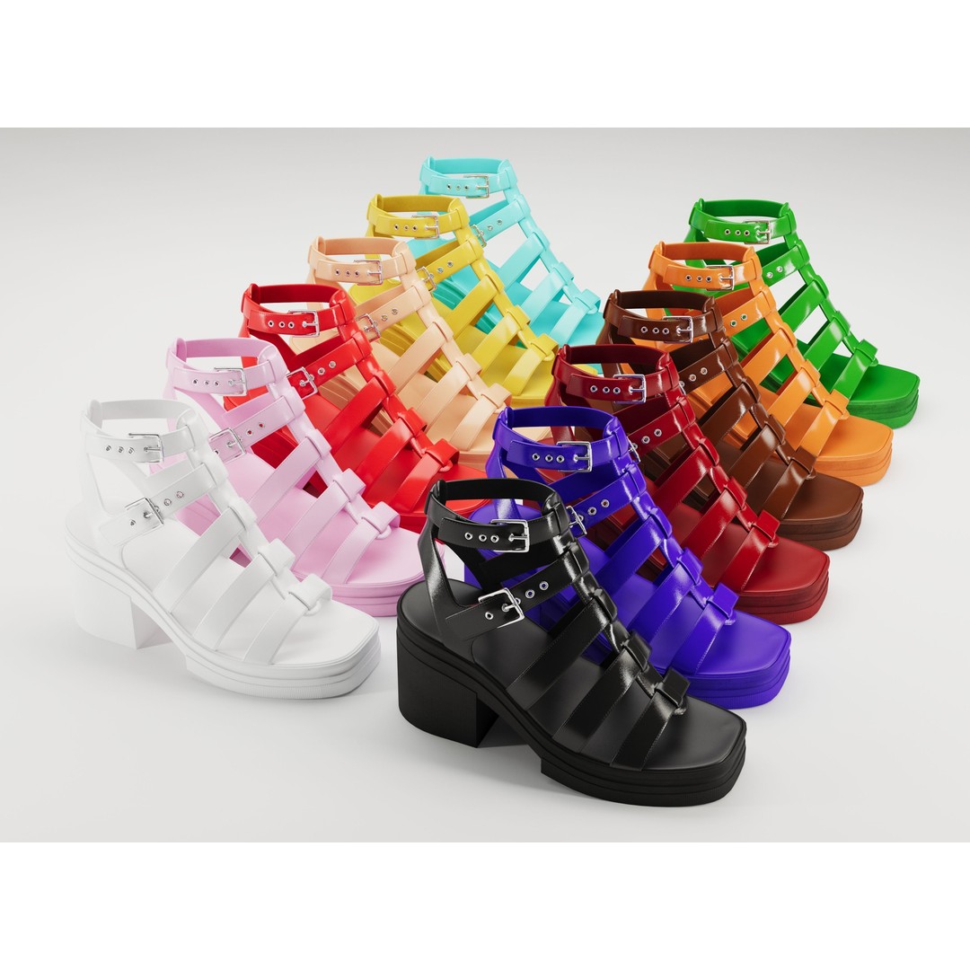 Chunky Sandals 3D Model – Low Poly Game Ready Footwear, FBX, OBJ - View 3