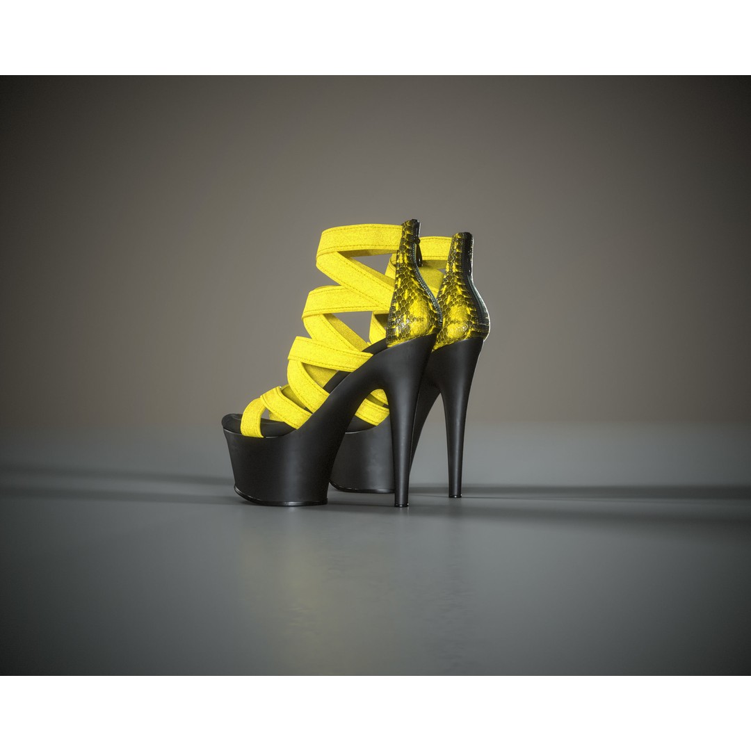 Banded Platform Shoes 3D Model – Low Poly Game Asset, FBX, OBJ