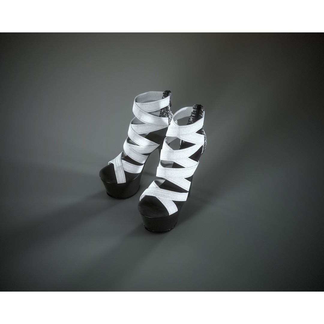 Banded Platform Shoes 3D Model – Low Poly Game Asset, FBX, OBJ - View 15