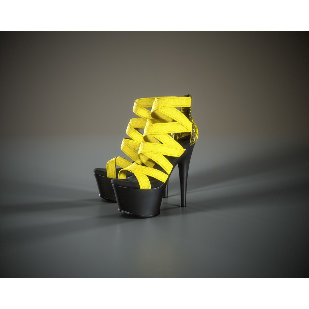 Banded Platform Shoes 3D Model – Low Poly Game Asset, FBX, OBJ - View 18