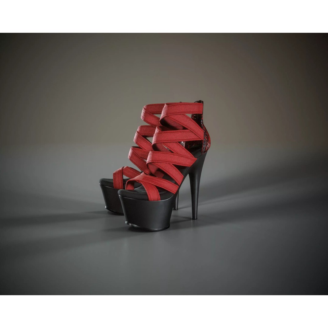 Banded Platform Shoes 3D Model – Low Poly Game Asset, FBX, OBJ - View 2