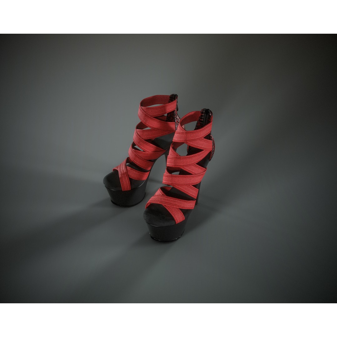 Banded Platform Shoes 3D Model – Low Poly Game Asset, FBX, OBJ - View 3