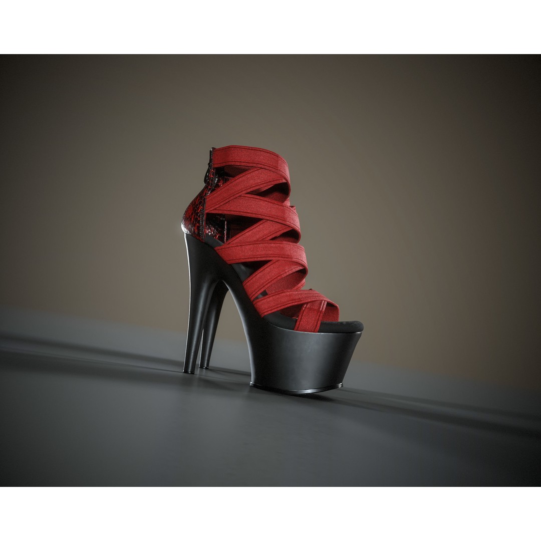 Banded Platform Shoes 3D Model – Low Poly Game Asset, FBX, OBJ - View 4