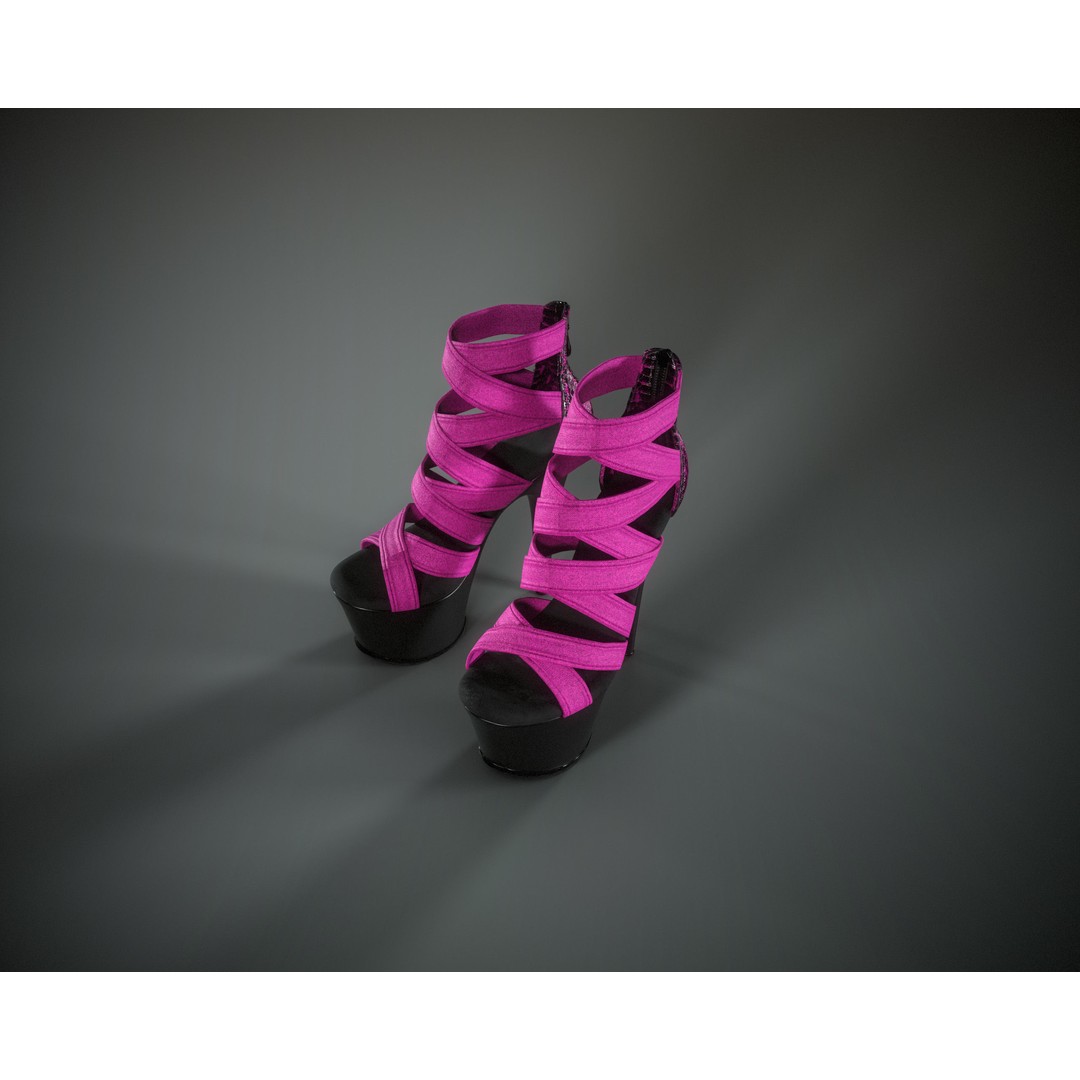 Banded Platform Shoes 3D Model – Low Poly Game Asset, FBX, OBJ - View 7