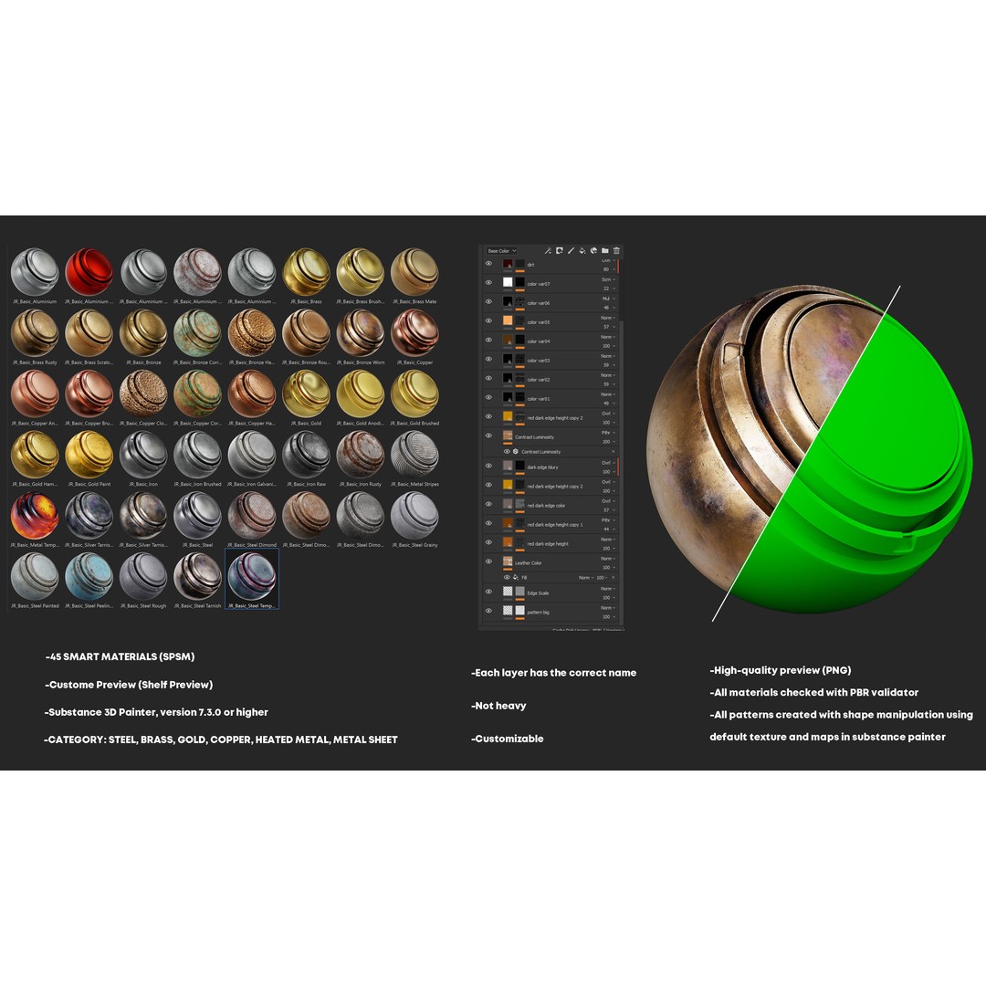 Basic Metal Smart Materials 3D Model – PBR Textures for Substance Painter - View 6