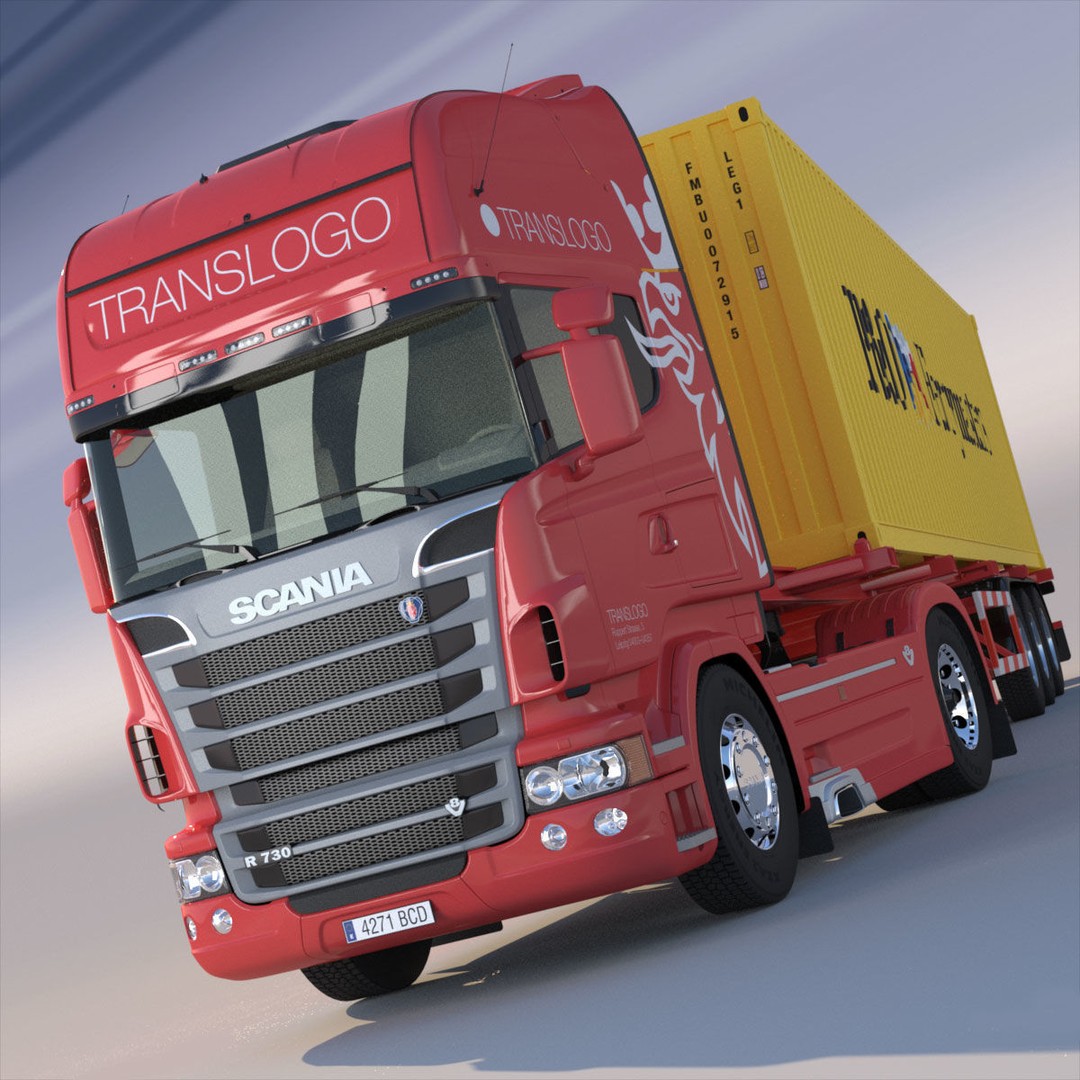 Euro Truck 3D Model – Detailed Truck with Containers, FBX, OBJ - View 3