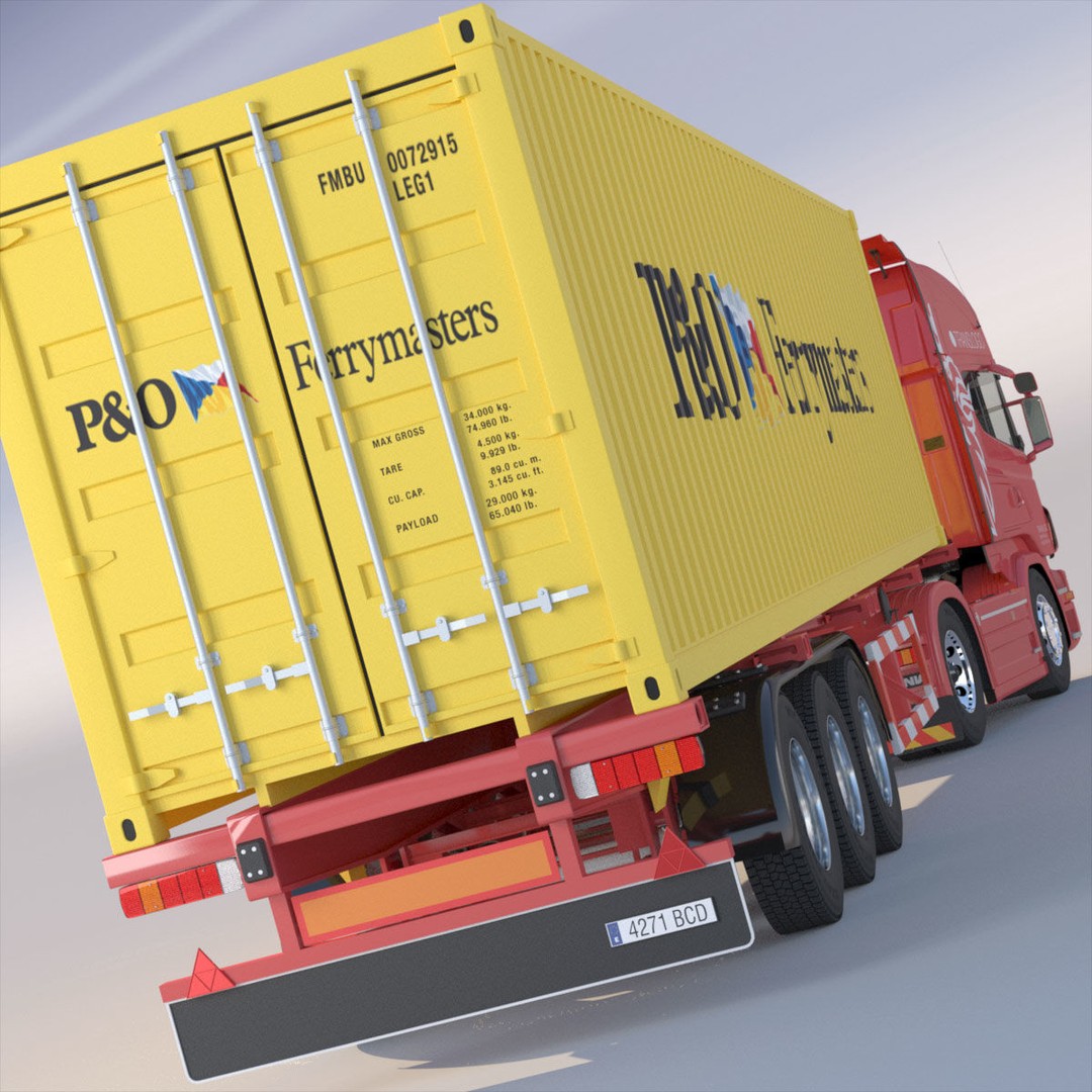 Euro Truck 3D Model – Detailed Truck with Containers, FBX, OBJ - View 5