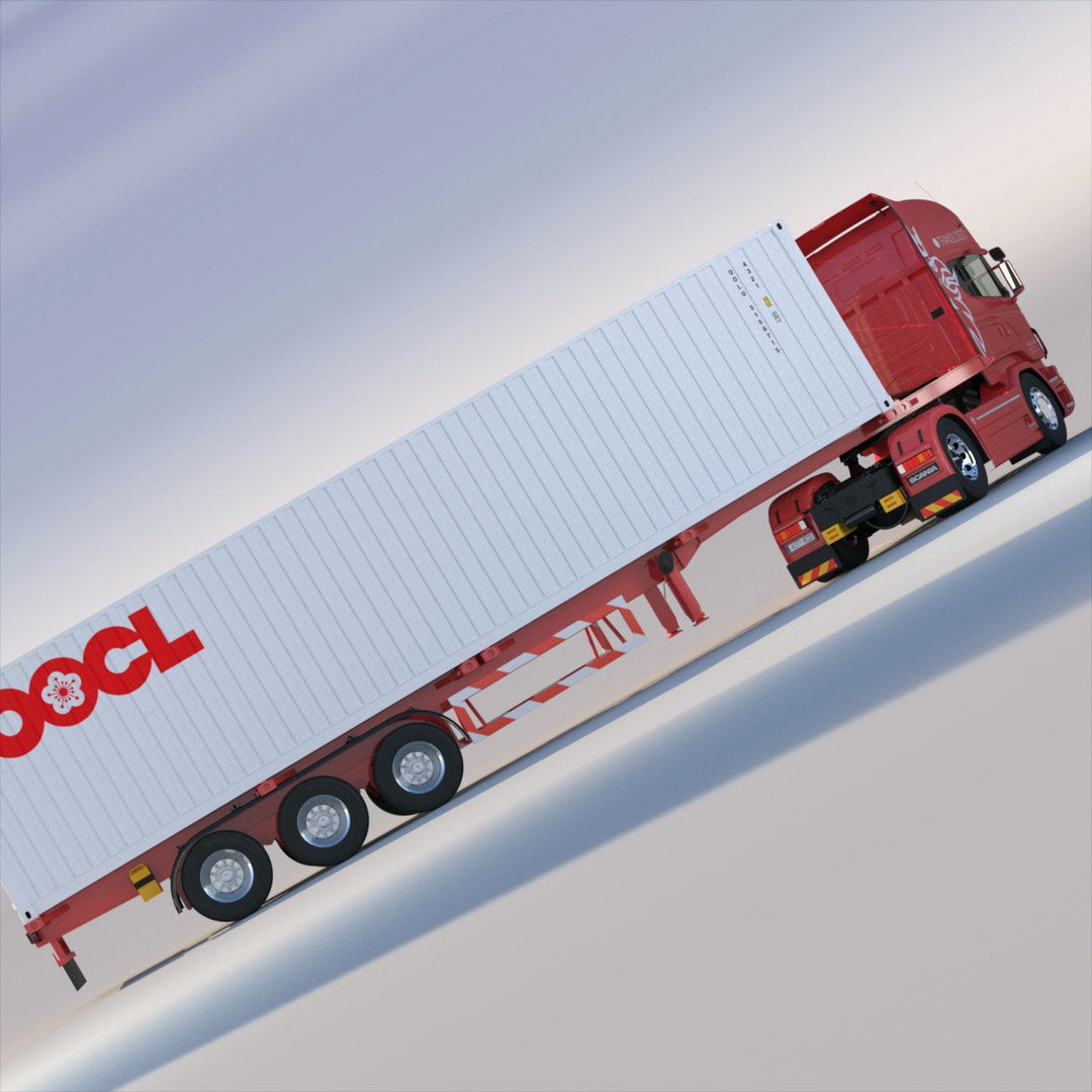 Euro Truck 3D Model – Detailed Truck with Containers, FBX, OBJ - View 7