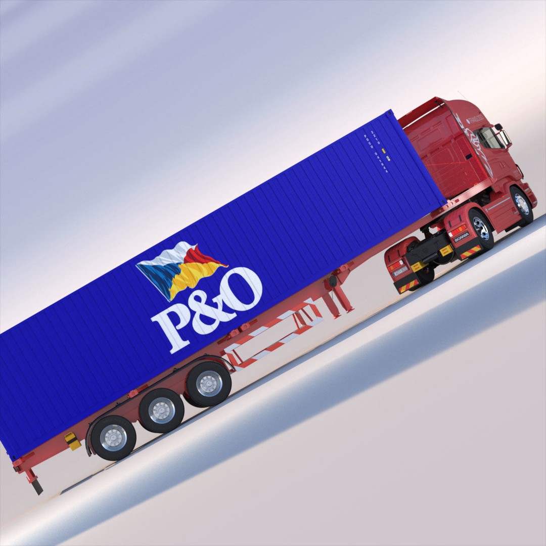 Euro Truck 3D Model – Detailed Truck with Containers, FBX, OBJ - View 8