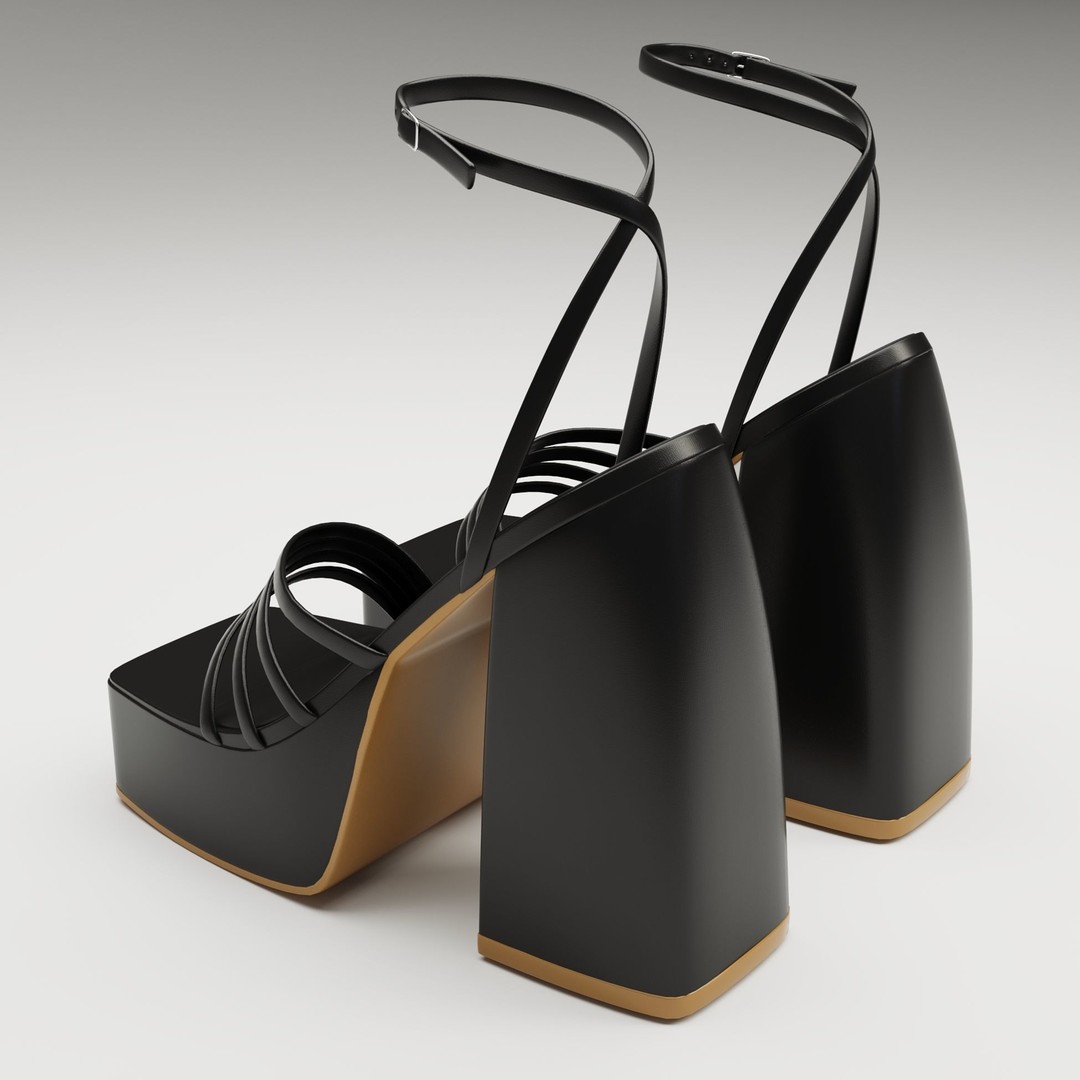 Black Heels 3D Model – Low Poly Game Ready Footwear, FBX, Blender - View 9