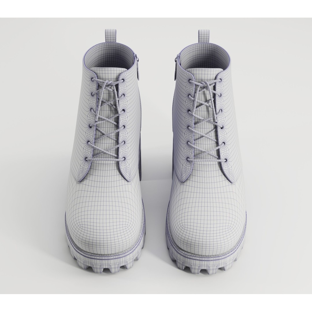 Chunky Canvas and Leather Combat Boots 3D Model – Low Poly Game Asset, FBX