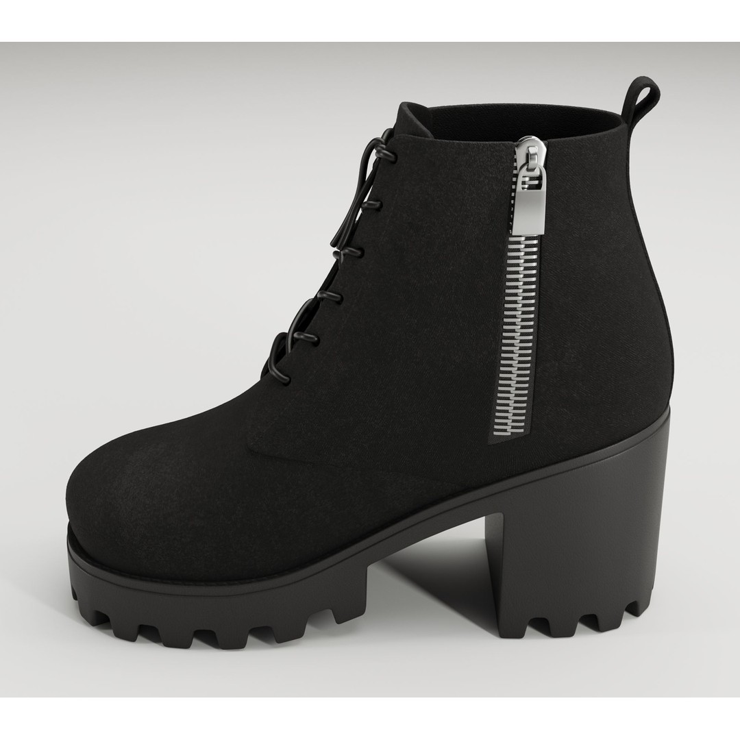 Chunky Canvas and Leather Combat Boots 3D Model – Low Poly Game Asset, FBX - View 11