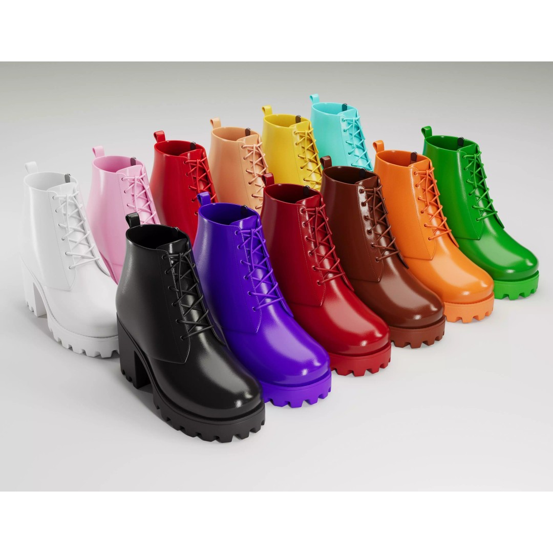 Chunky Canvas and Leather Combat Boots 3D Model – Low Poly Game Asset, FBX - View 2
