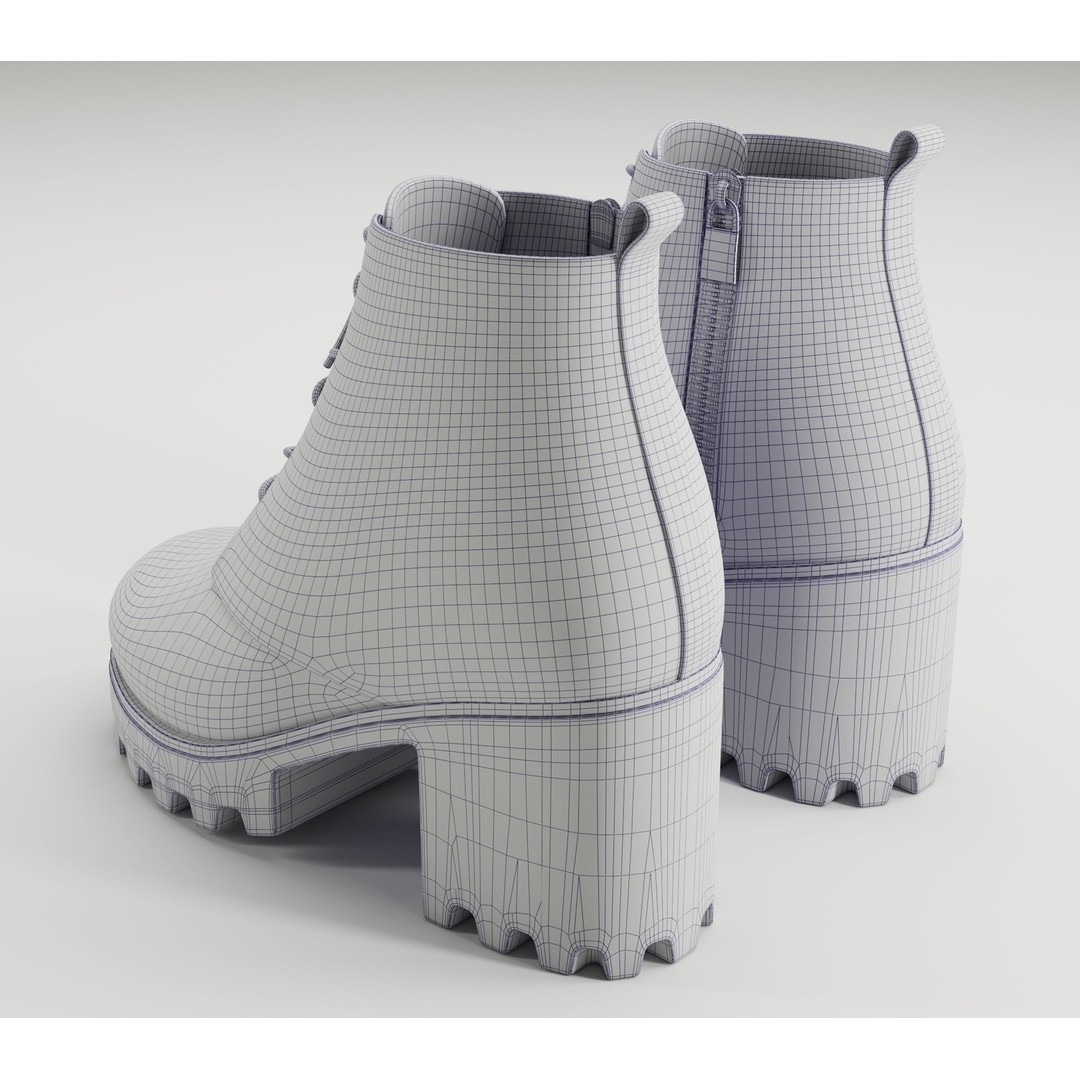 Chunky Canvas and Leather Combat Boots 3D Model – Low Poly Game Asset, FBX - View 21