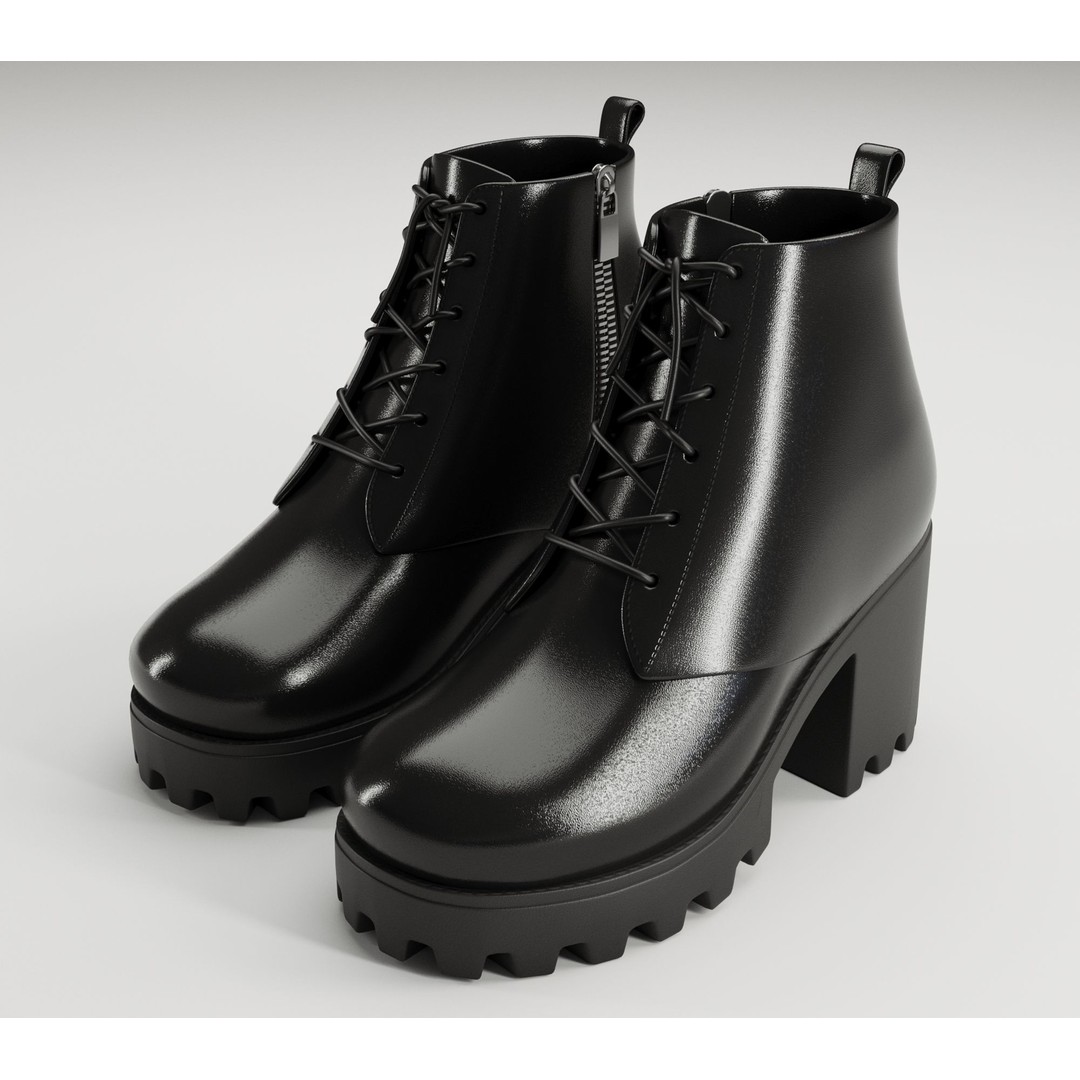 Chunky Canvas and Leather Combat Boots 3D Model – Low Poly Game Asset, FBX - View 25